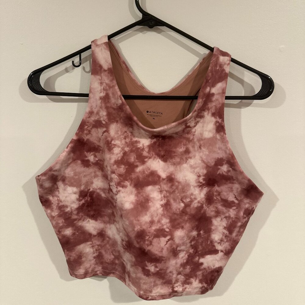Athleta Purpose Crop Sports Bra D-DD in Tie Die Pink